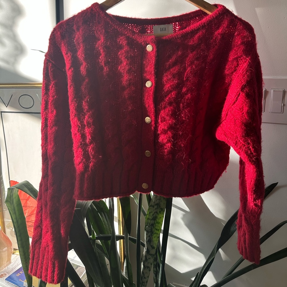 Cult Gaia Red Cable Knit Cardigan